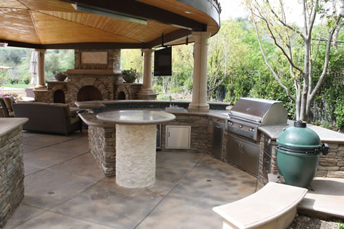 ©Scott Cohen Stonework Decorative Polished Concrete BBQ Beverage    Center Pergola Grill Embeds Outdoor Sink Gazebo